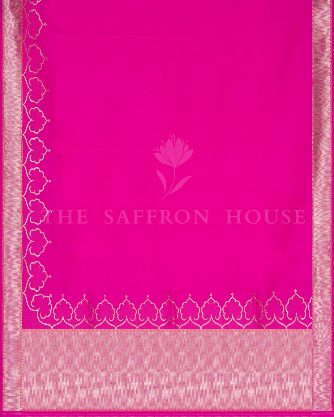 Elegant Fuchsia Mashru Banarasi Saree with Chevron Zari Borders
