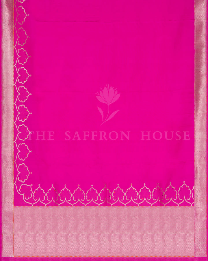 Elegant Fuchsia Mashru Banarasi Saree with Chevron Zari Borders