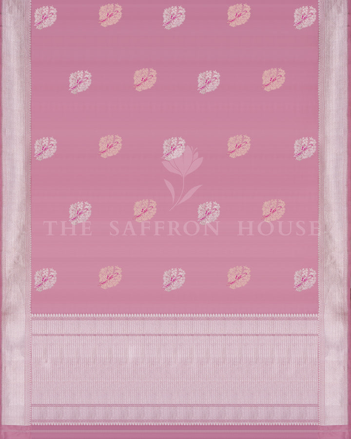 Katan Meenakari Banarasi Saree in Dusty Rose with Handwoven Mayur Jaal
