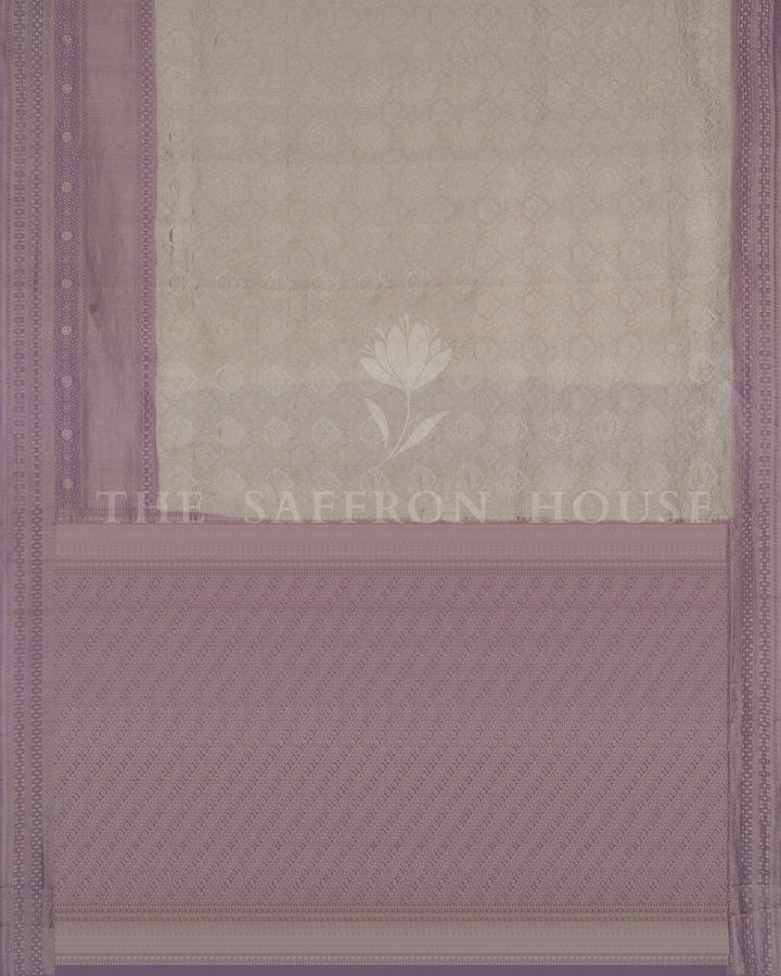 Banarasi Brocade Georgette Saree in Ivory and Lavender with Floral Jaal
