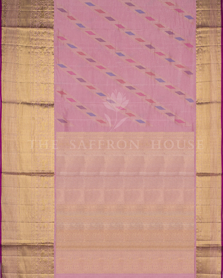 Blush Pink Tissue-Infused Kanchipuram Silk Saree with Mayil Motif Border