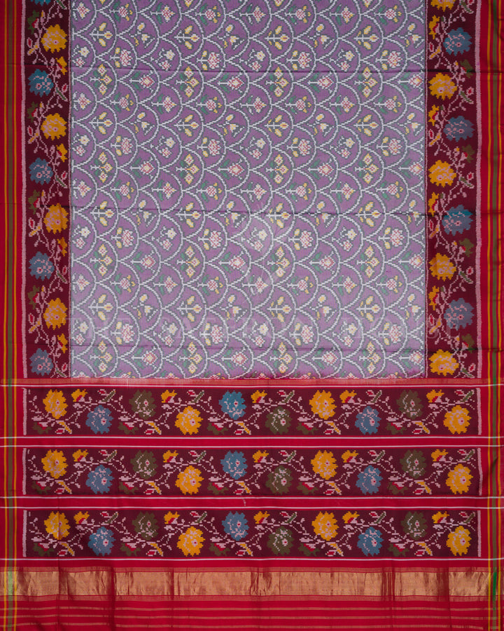 Violet Rajkot Single Ikat Patola Saree with Floral Kunjar Bhat & Nari Borders - TSH6010