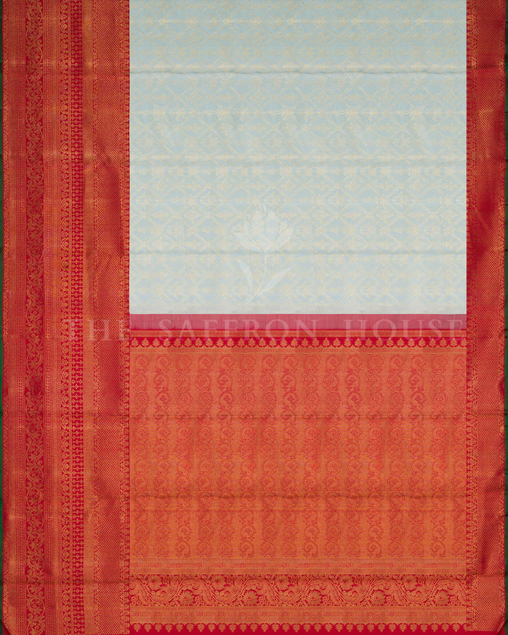 Mint Blue And Maroonish Red Handwoven Kanjivaram Silk Saree - TSH250084