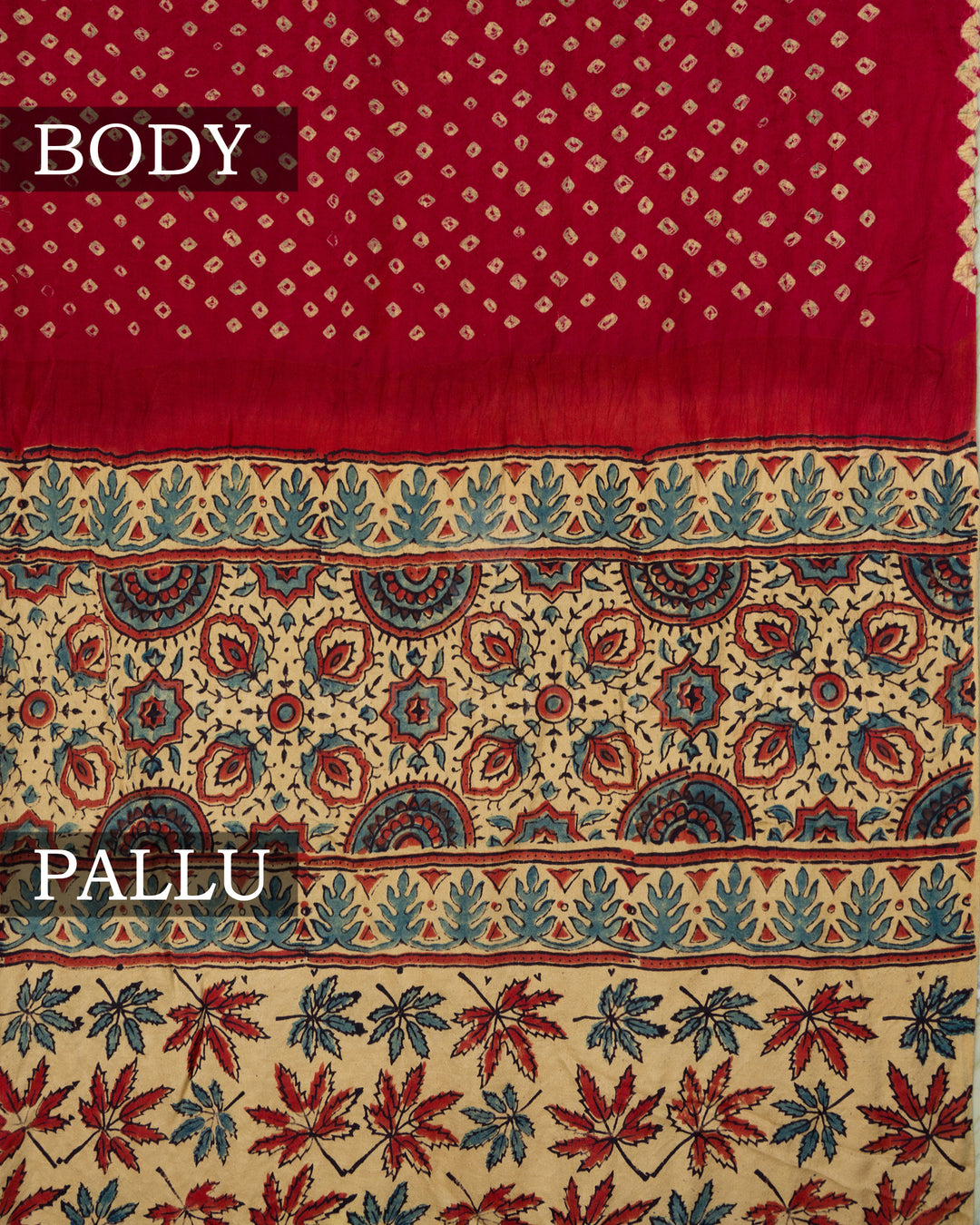 Maroon And Beige Bandhini Modal Silk Saree - TSH5035