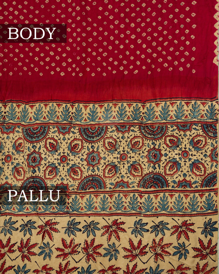 Maroon And Beige Bandhini Modal Silk Saree - TSH5035