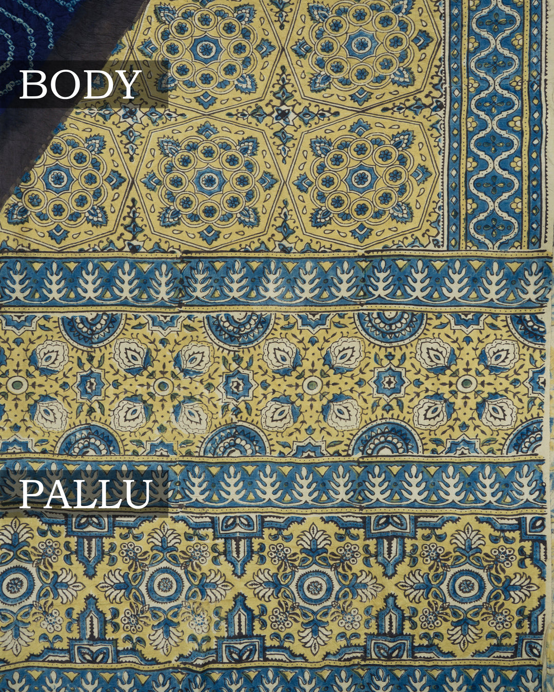 Navy Blue And Light Golden Yellow Bandhini Modal Silk Saree - TSH5072