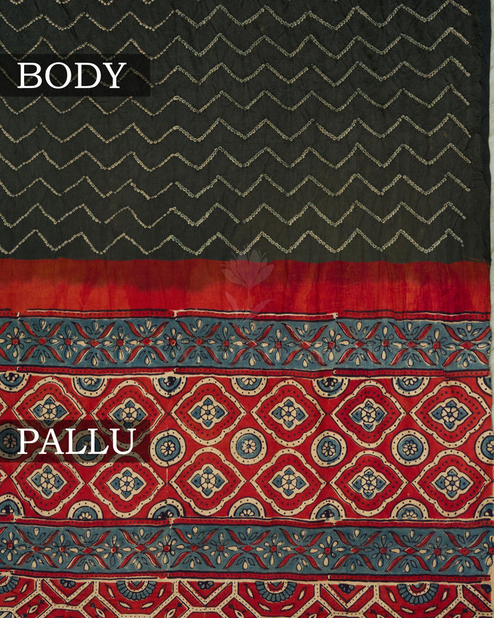 Olive Green And Maroonish Red Bandhini Modal Silk Saree - TSH2506004