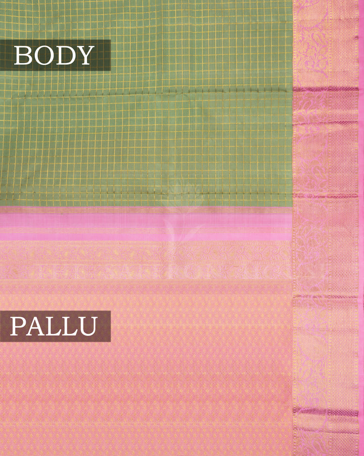 Pista Green And Baby Pink Handwoven Kanjivaram Silk Saree - TSH2506123