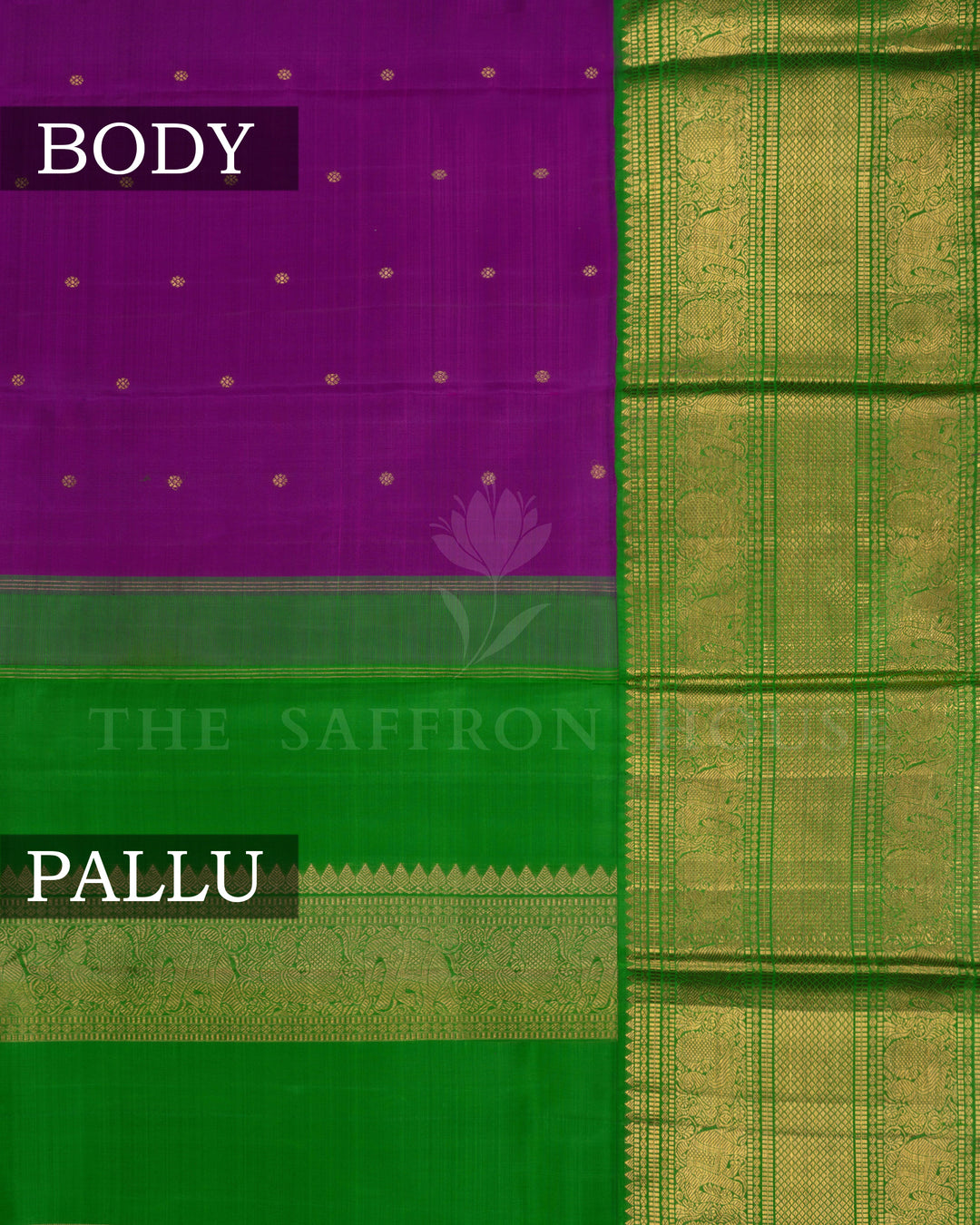 Deep Magenta And Leaf Green Handwoven Kanjivaram Silk Saree - TSH2506126