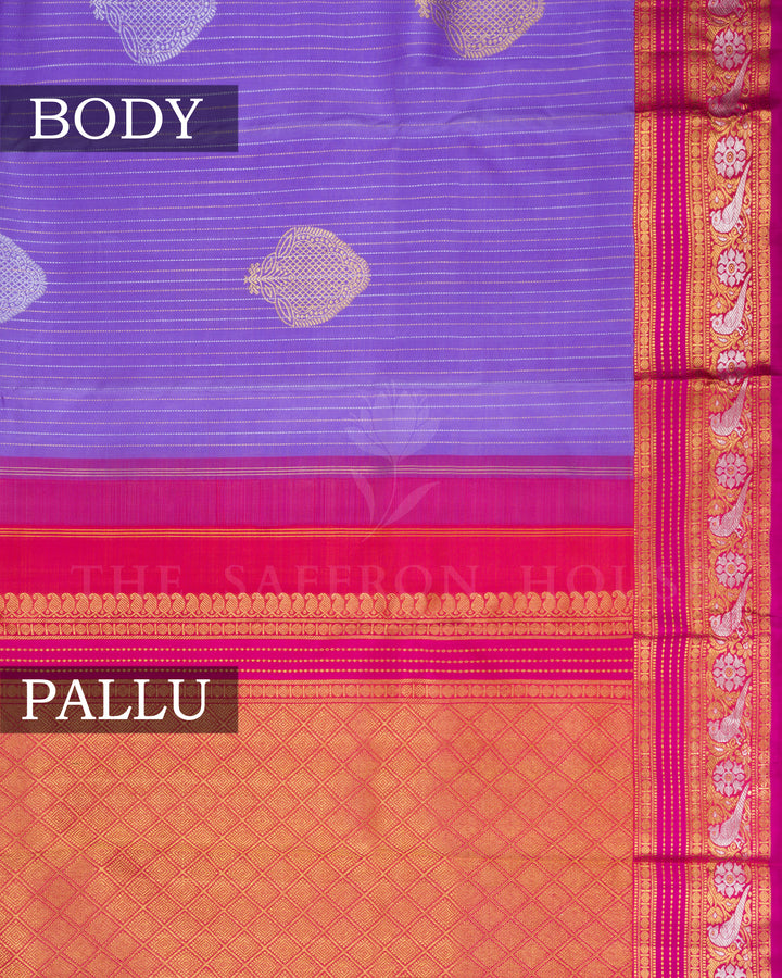 Lavender And Magenta Pink Handwoven Kanjivaram Silk Saree - TSH2506125