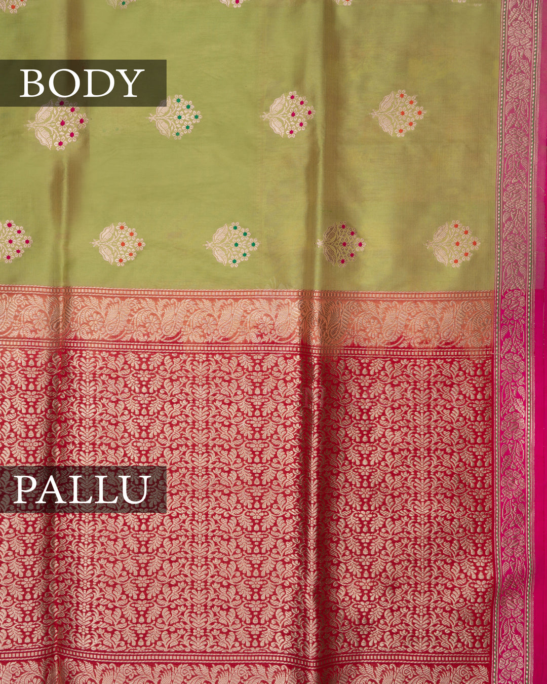 Parrot Green And Red Handwoven Banarasi Silk Saree - TSH2506165