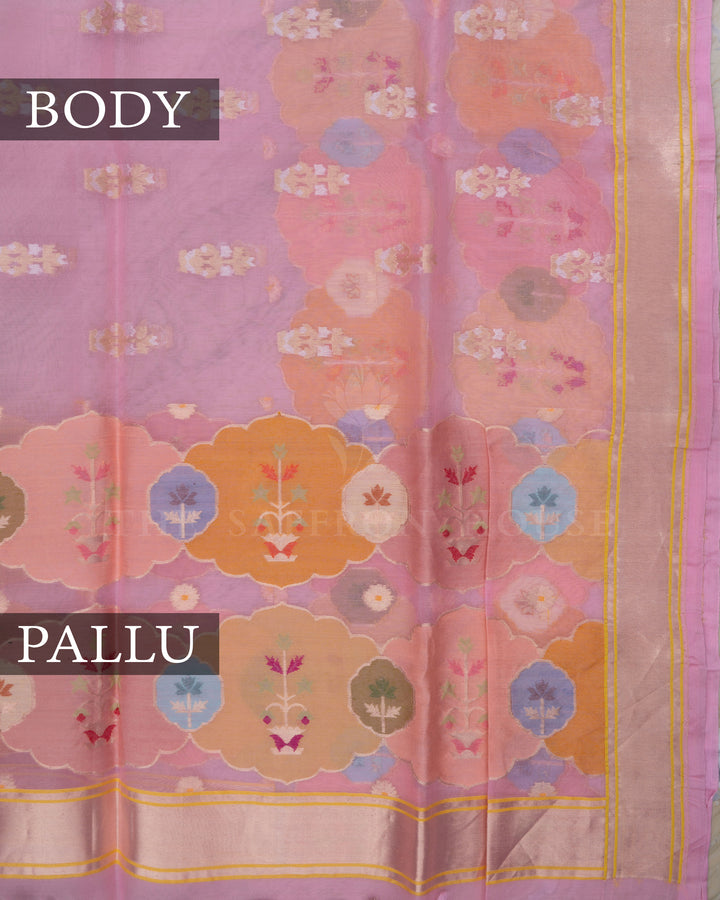 Baby Pink Handwoven Organza Banarasi Saree - TSH110081