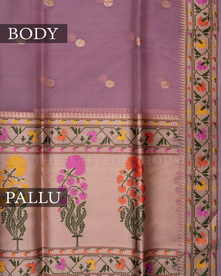 Light Lavender Handwoven Organza Banarasi Saree - TSH110076
