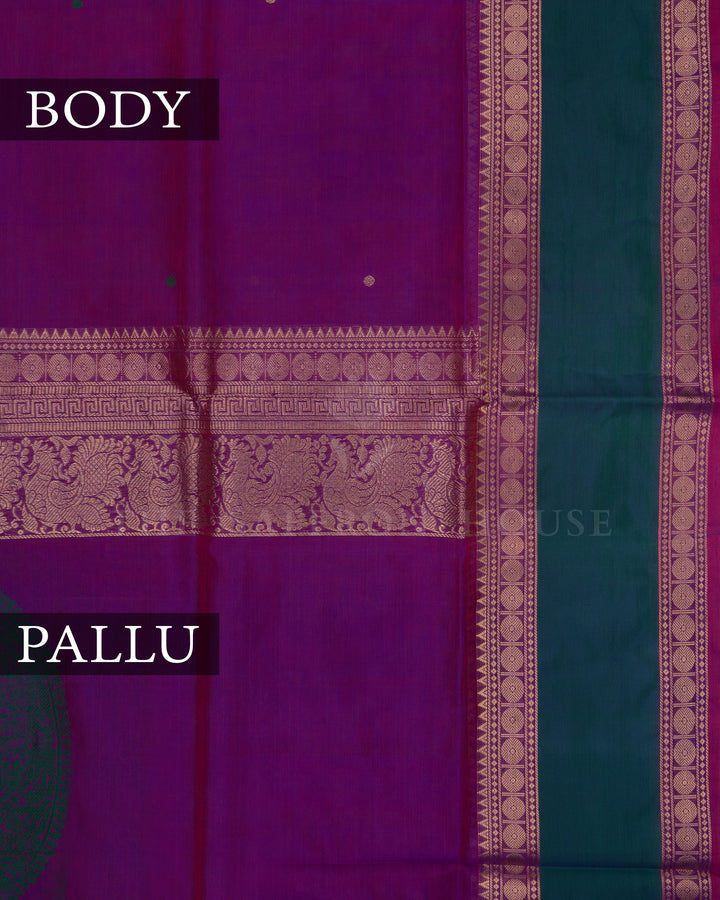 Magenta Purple And Peacock Green Cotton Silk Saree - TSH110021