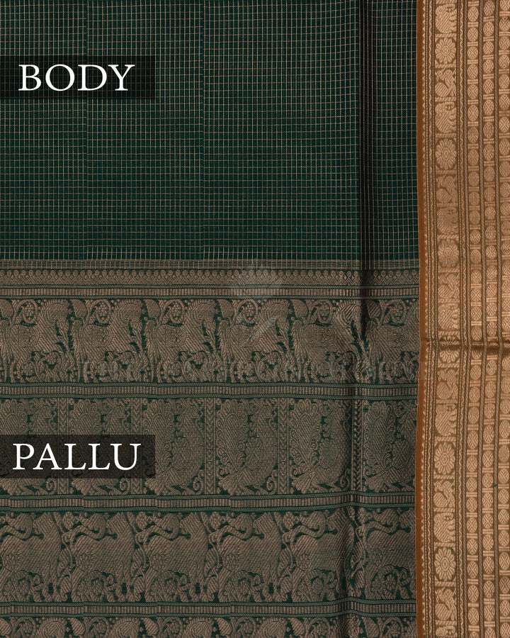 Dark Bottle Green And Mustard Yellow Cotton Silk Saree - TSH110043