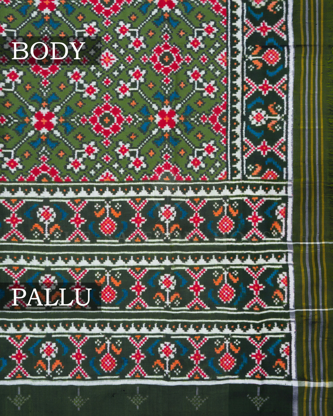 Olive Green Double Ikkat Patan Patola Saree - TSH2506185