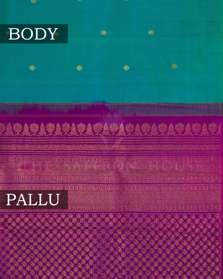 Peacock Blue And Magenta Pink Handwoven Kanjivaram Silk Saree - TSH000008