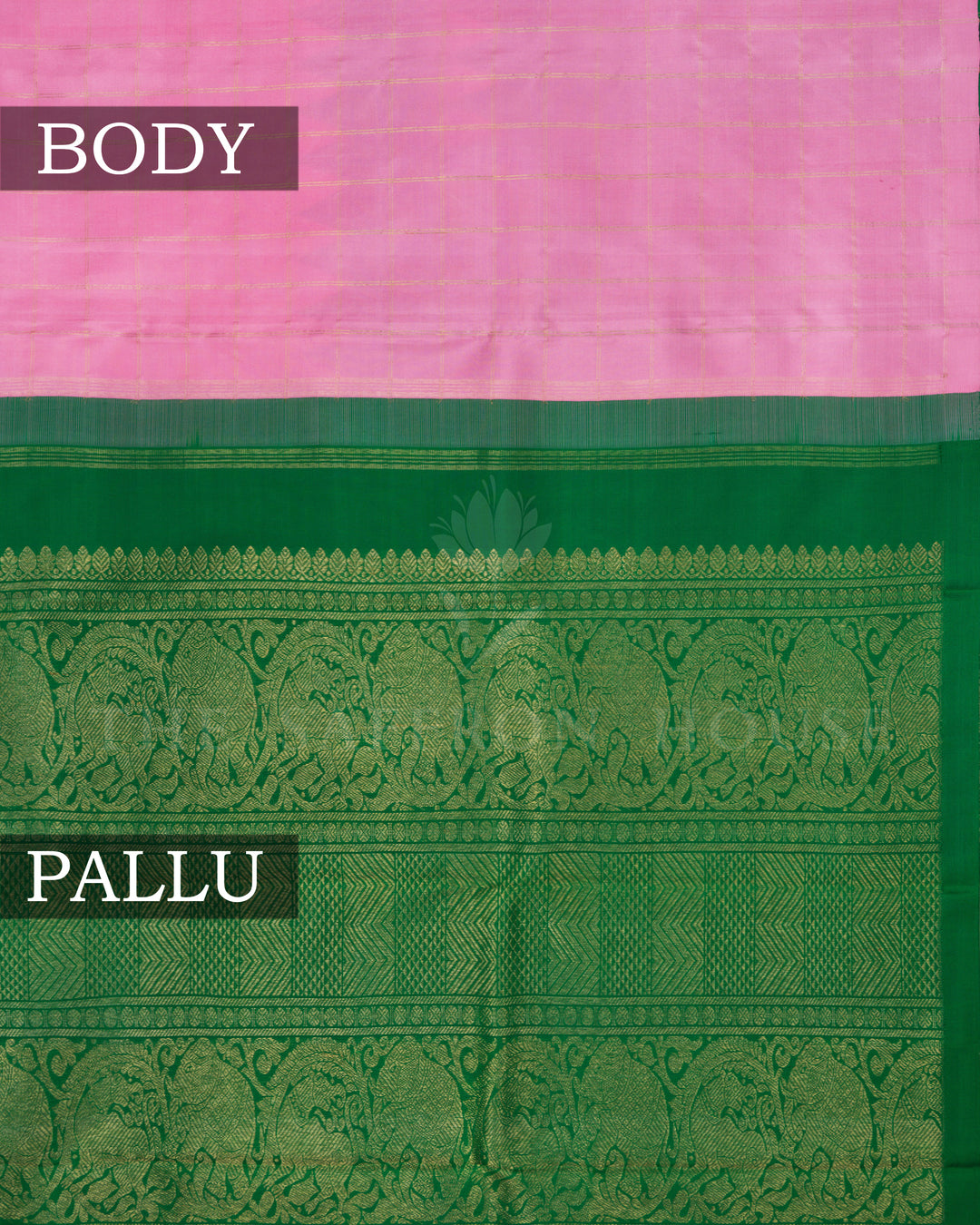 Baby Pink And Bottle Green Handwoven Kanjivaram Silk Saree - TSH000007