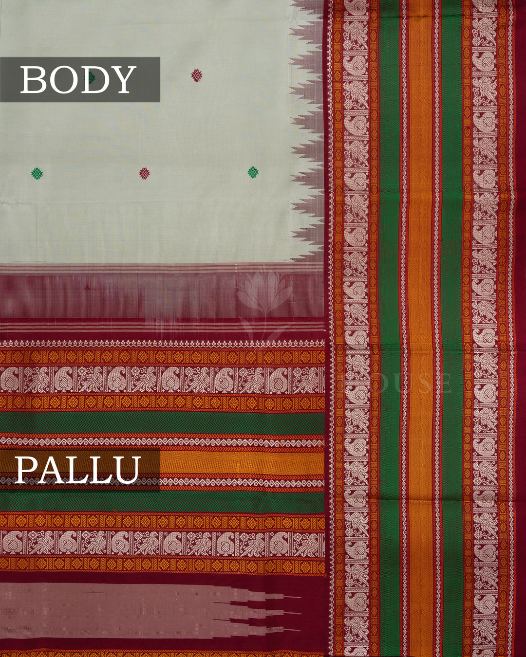 Mint Green And Maroon Handwoven Kanjivaram Silk Saree - TSH2506010