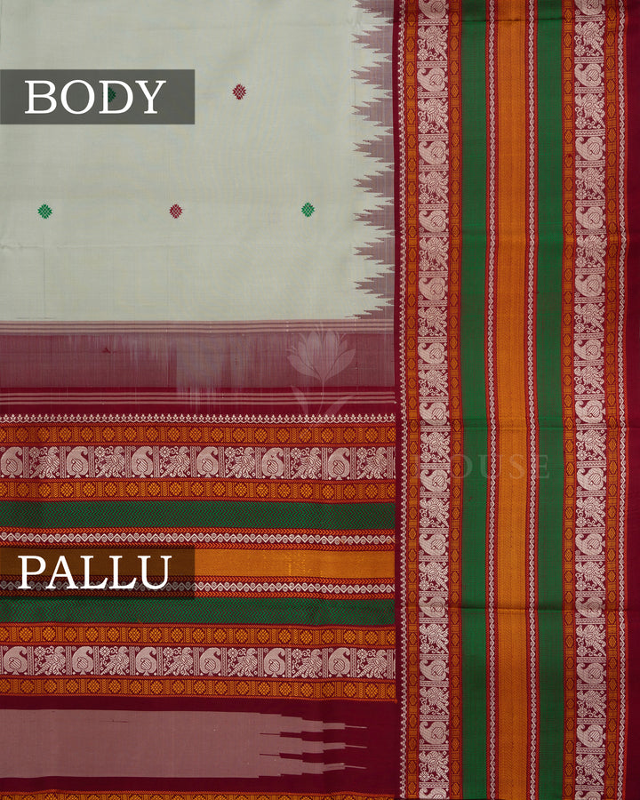 Mint Green And Maroon Handwoven Kanjivaram Silk Saree - TSH2506010