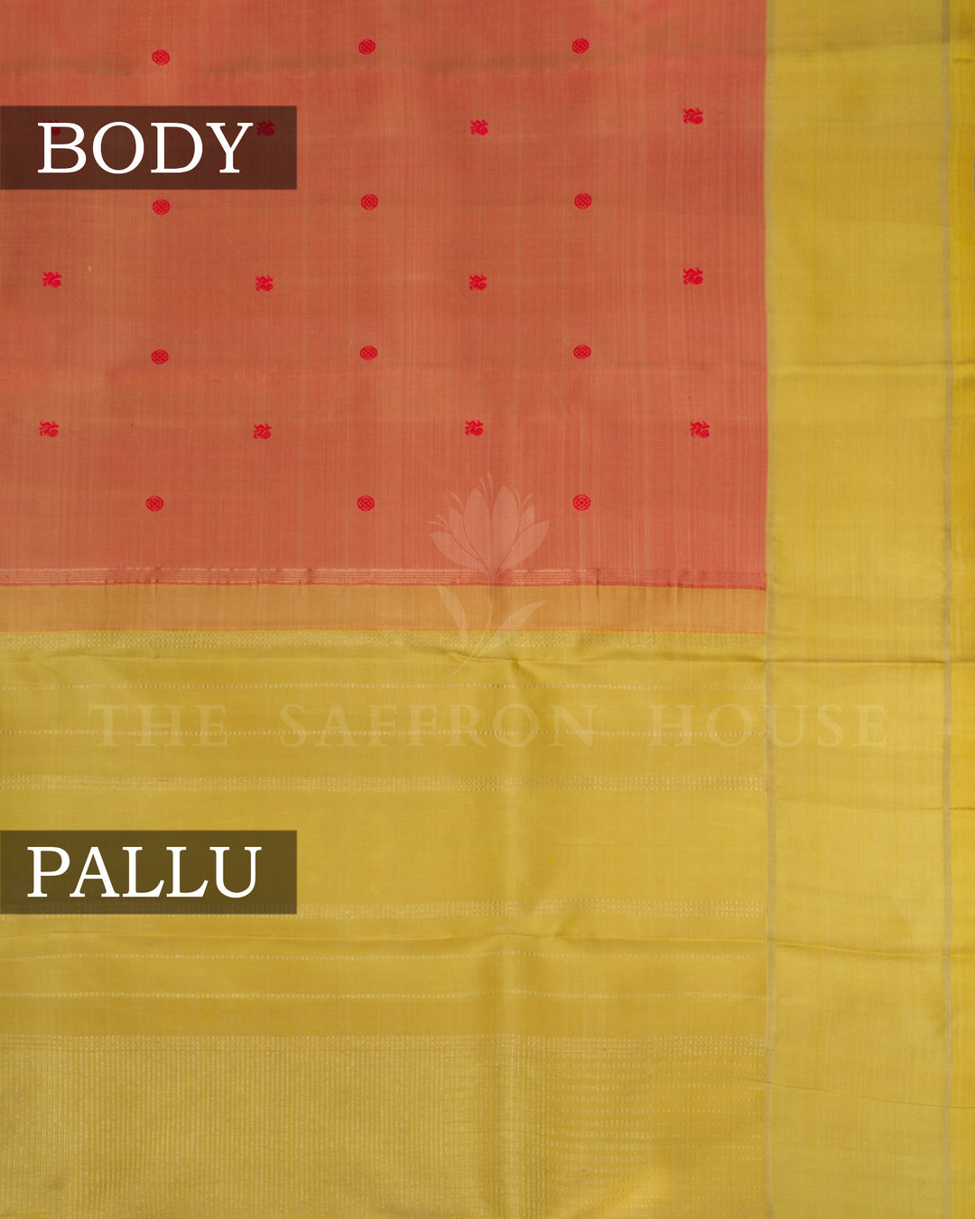 Peach Orange And Light Yellow Handwoven Kanjivaram Silk Saree - TSH250120