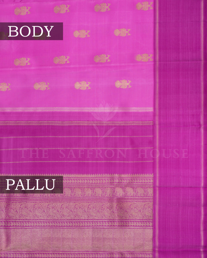 Pink And Dark Pink Handwoven Kanjivaram Silk Saree - TSH250122