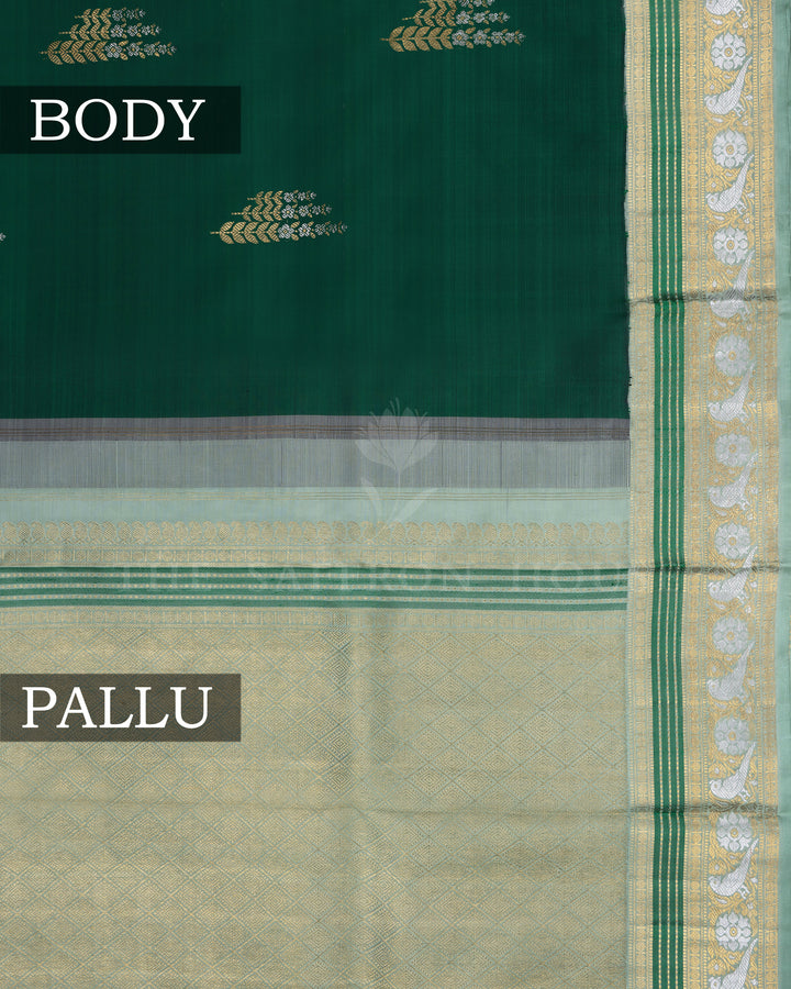 Bottle Green And Mint Green Handwoven Kanjivaram Silk Saree - TSH2506120