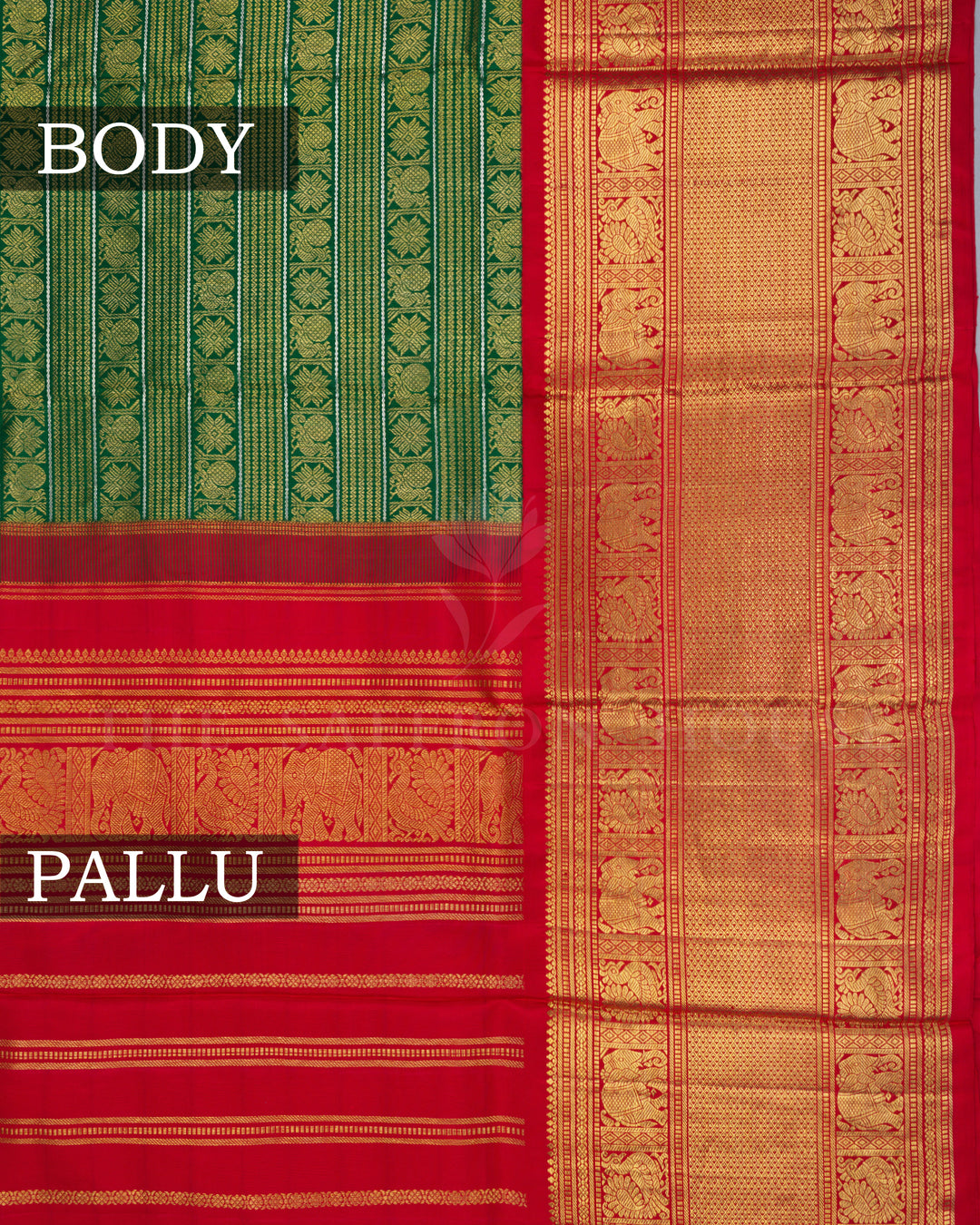 Bottle Green And Red Handwoven Kanjivaram Silk Saree - TSH2506041