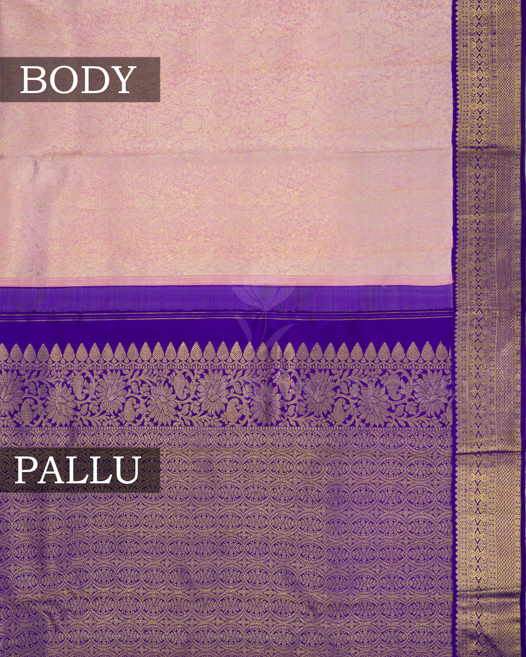 Pastel Pink And Dark Violet Handwoven Kanjivaram Silk Saree - TSH124