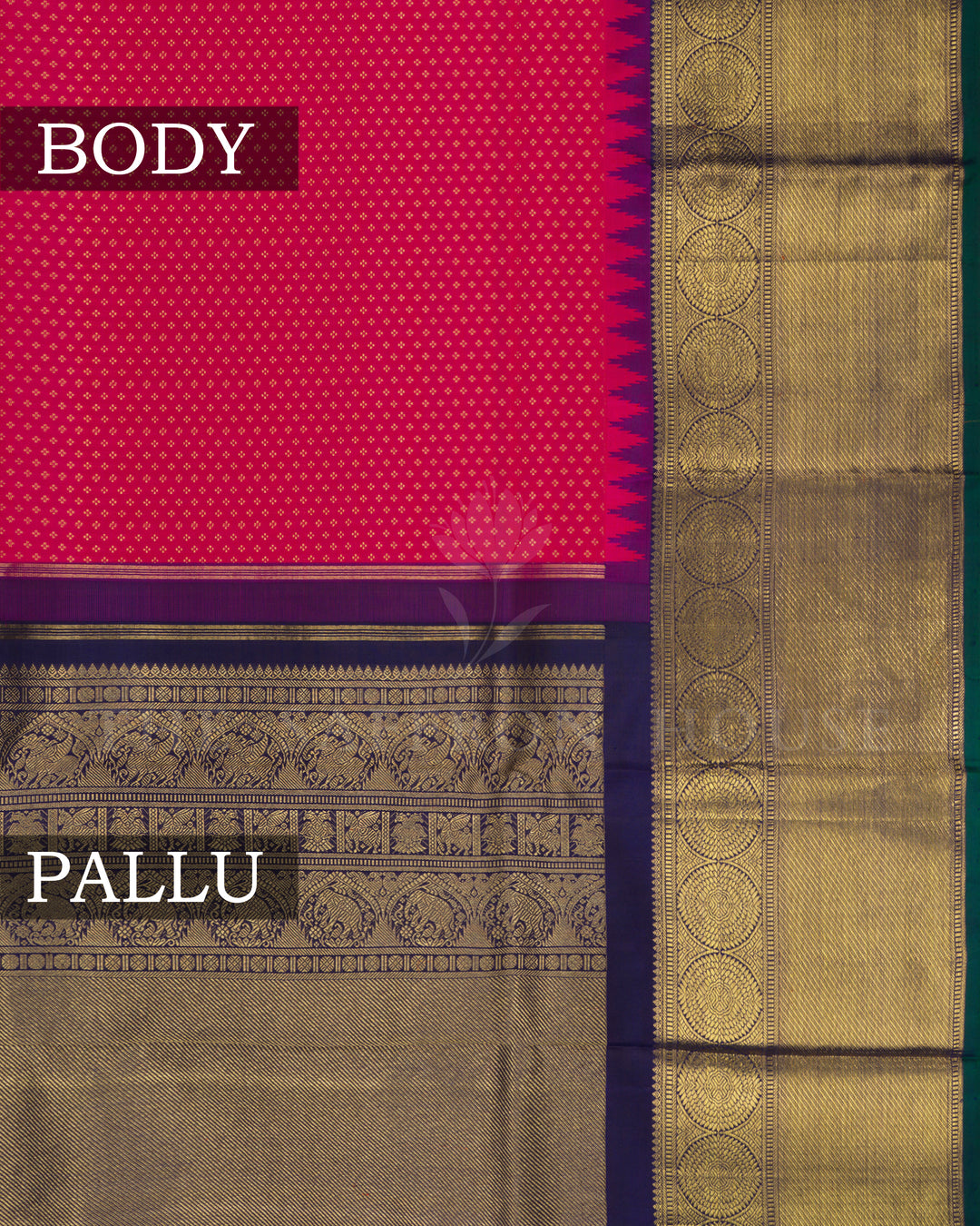 Dark Pink And Navy Blue Handwoven Kanjivaram Silk Saree - TSH5040