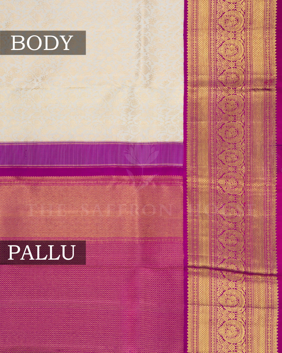 Half White And Magenta Handwoven Kanjivaram Silk Saree - TSH2506044