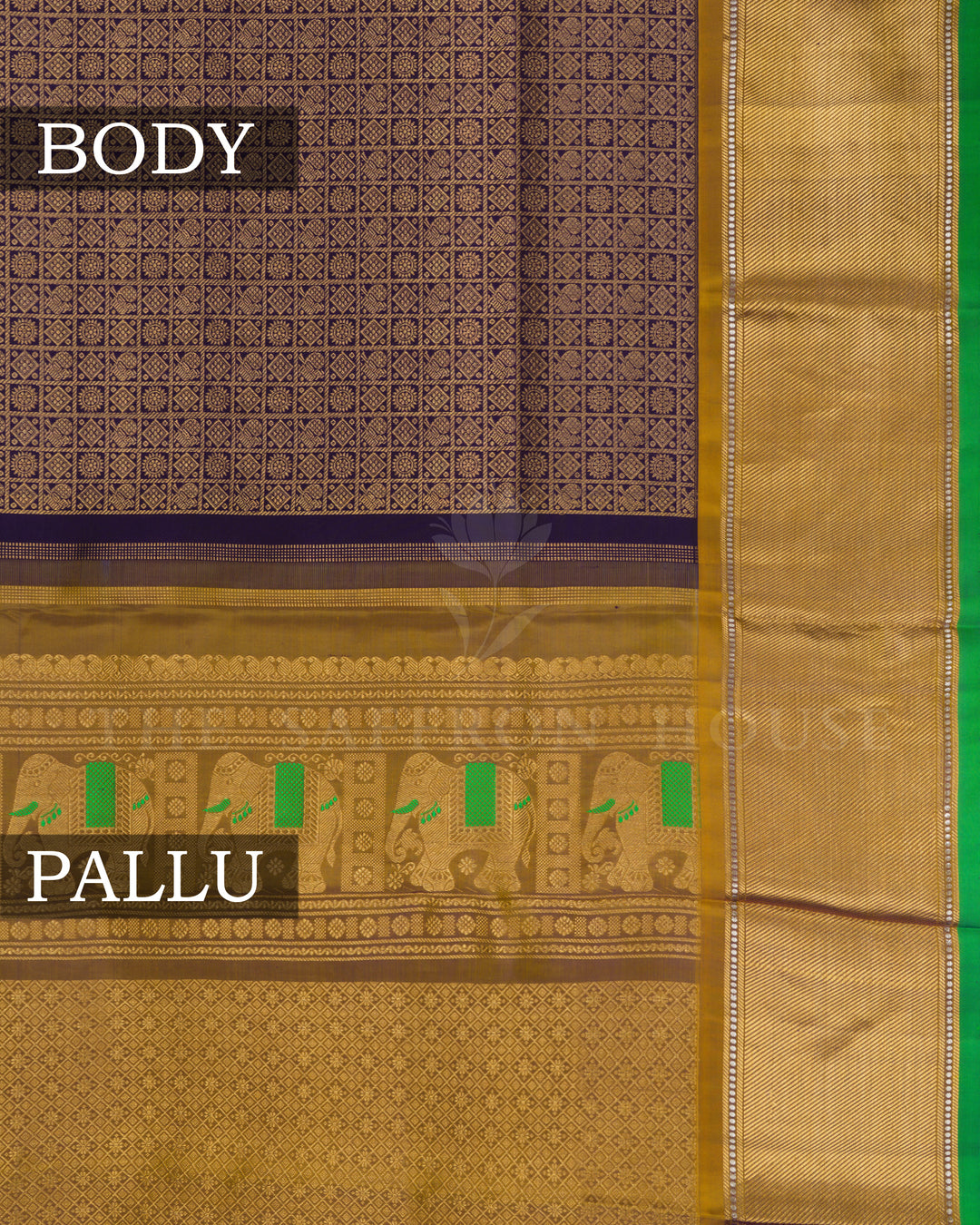 Deep Purple And Golden Yellow Handwoven Kanjivaram Silk Saree - TSH2506060