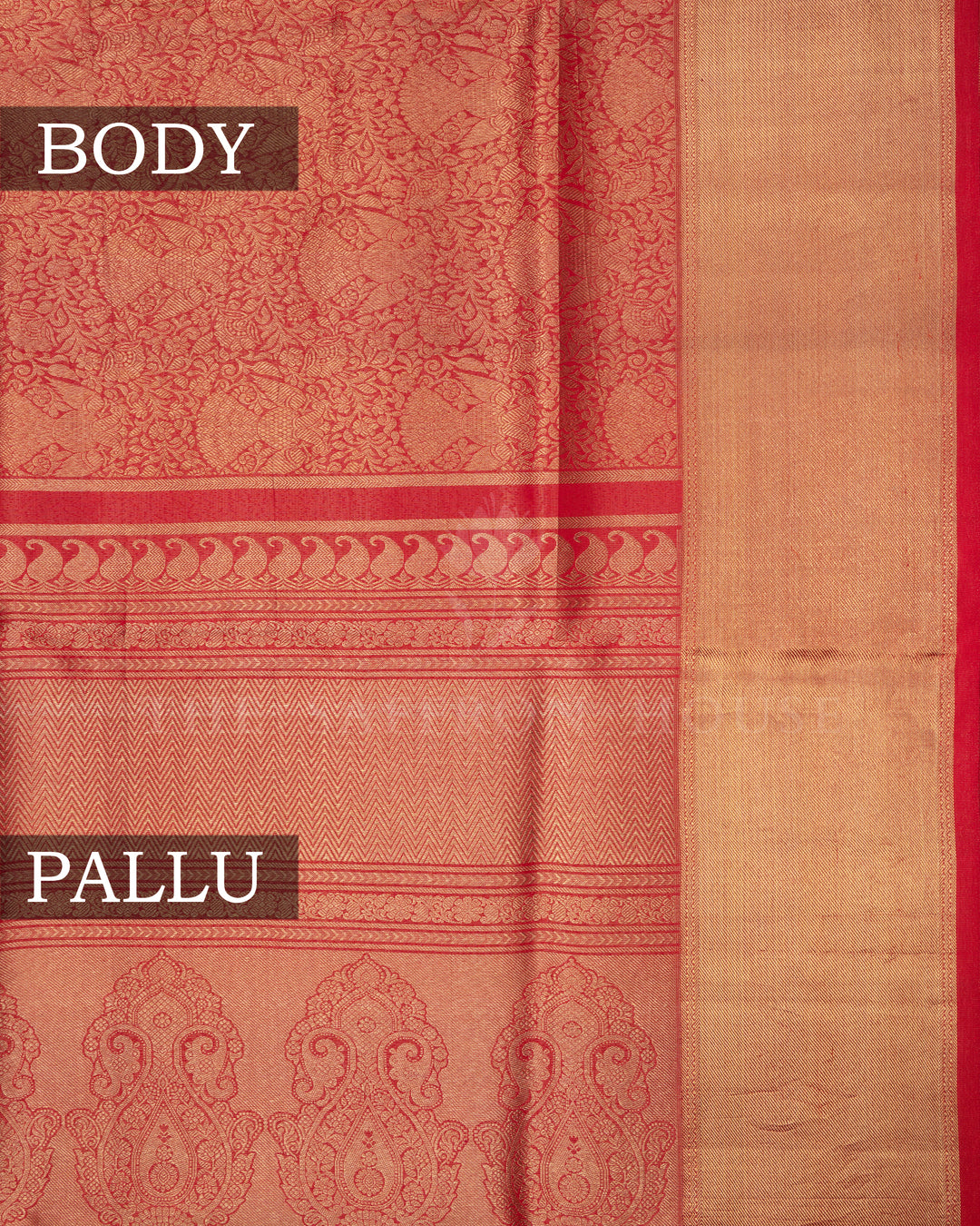 Rich Red Handwoven Kanjivaram Silk Saree - TSH814