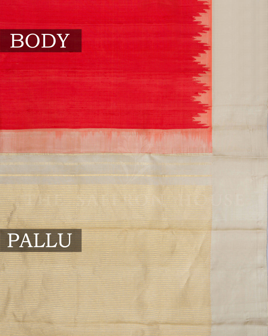 Bright Red And Light Beige Gadwal Silk - TSH8460103