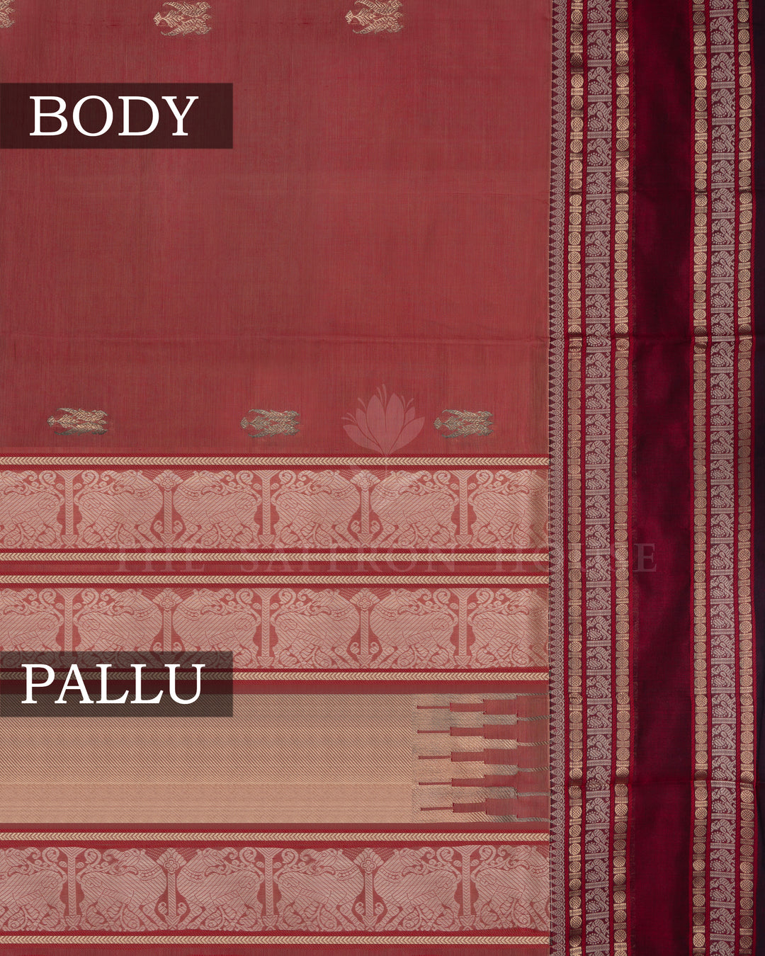 Light Rust Orange And Maroon Cotton Silk Saree - TSH110032
