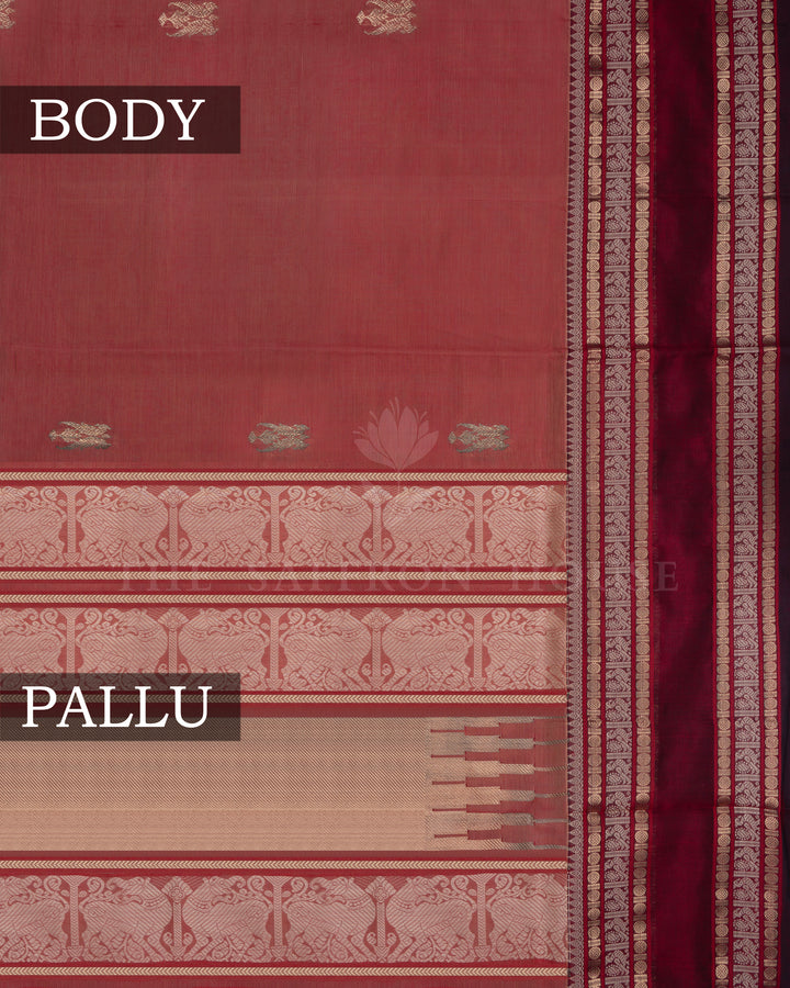 Light Rust Orange And Maroon Cotton Silk Saree - TSH110032