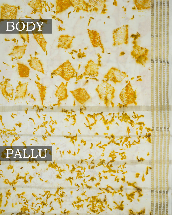 Cream Eco-Printed Mysore Silk Saree - TSH2506096