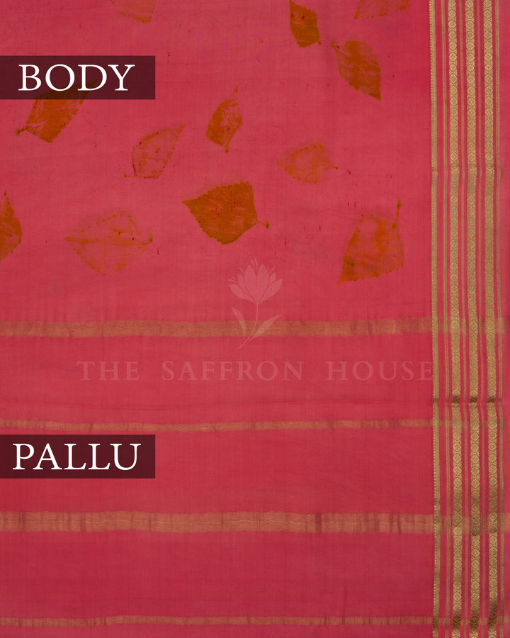 Coral Pink Eco-Printed Mysore Silk Saree - TSH2506095