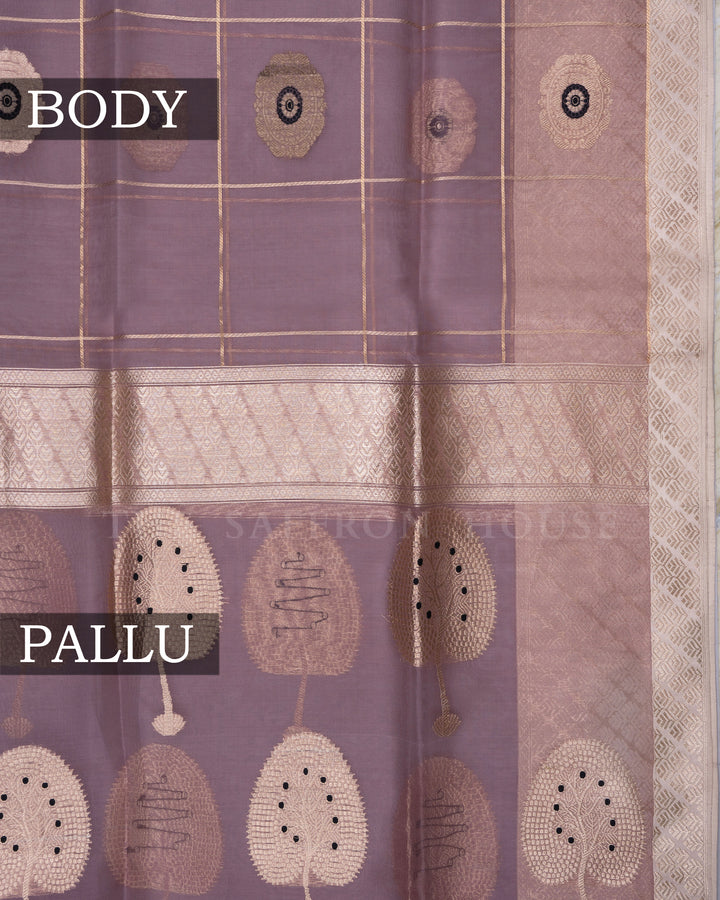 Mauve And Beige Gold Handwoven Organza Banarasi Saree - TSH110077