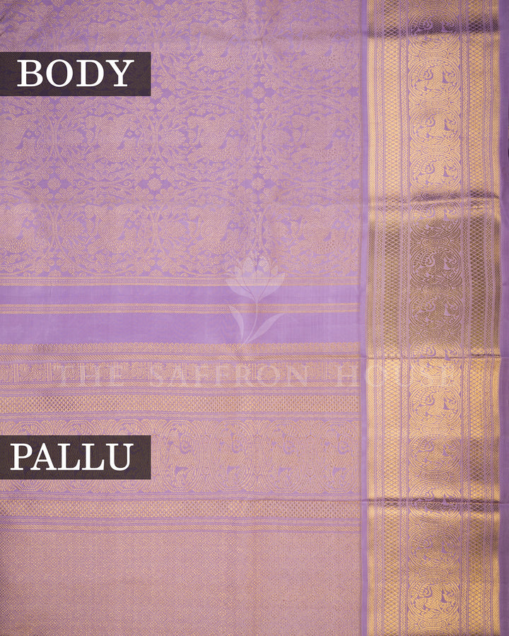 Lavender Kanchivaram Silk Saree with Woven Peacock Motif Border