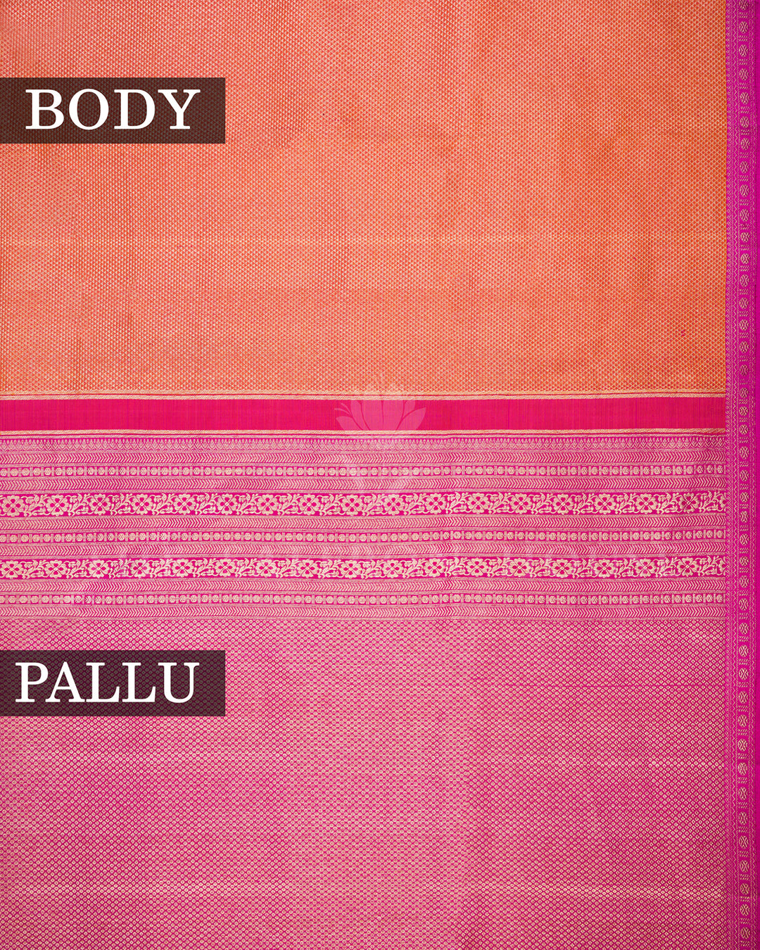 Peach Kanchivaram Silk Saree with Kota Border & Magenta Zari Pallu