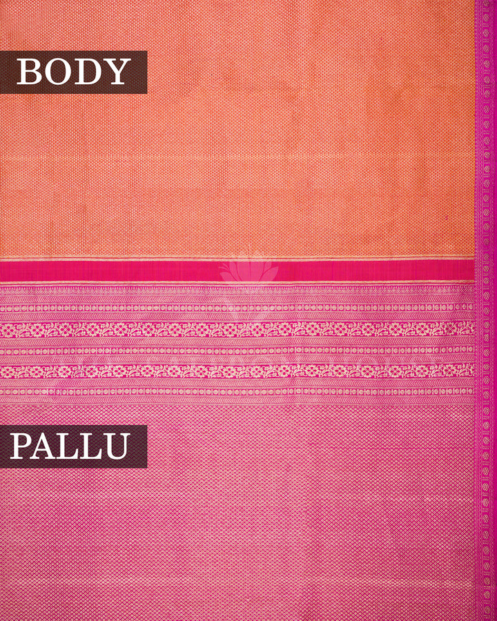 Peach Kanchivaram Silk Saree with Kota Border & Magenta Zari Pallu