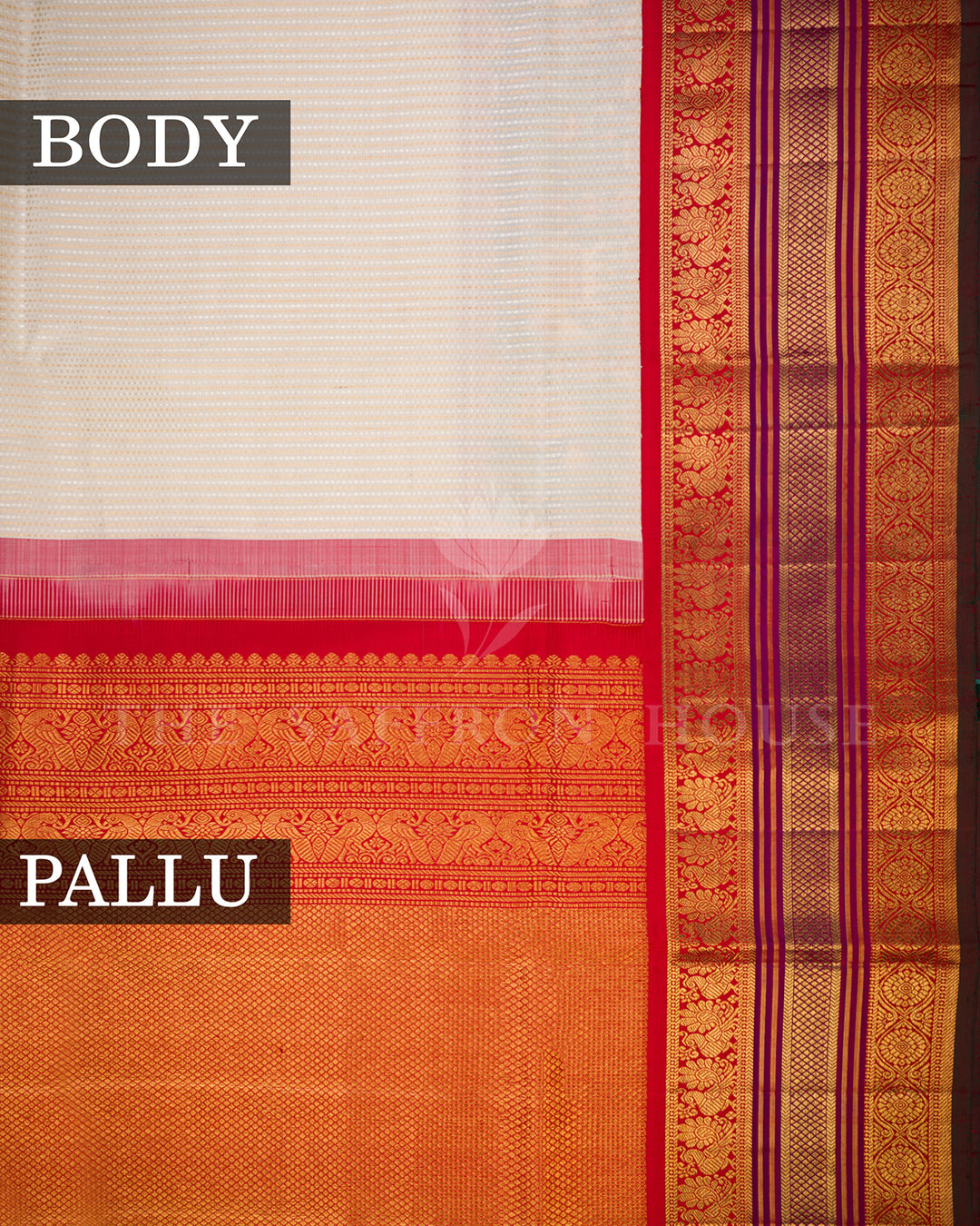 Ivory Kanchivaram Silk Saree with Patan Patola Fusion Border