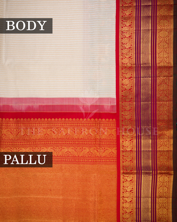 Ivory Kanchivaram Silk Saree with Patan Patola Fusion Border