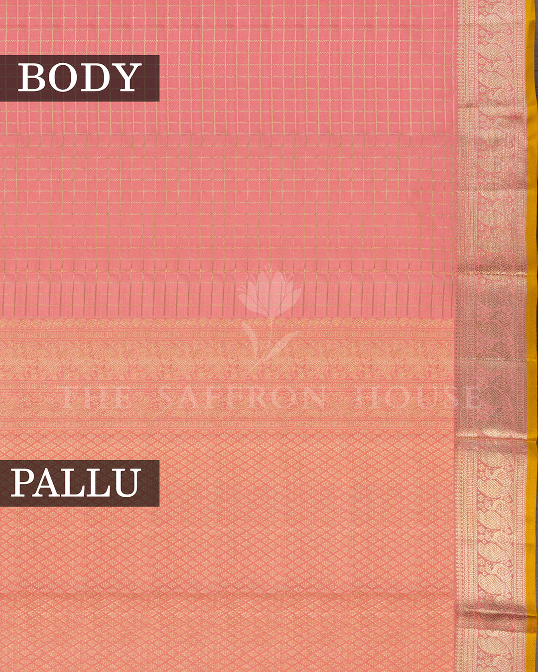 Peach Kanchivaram Silk Saree with Zari Check Weave