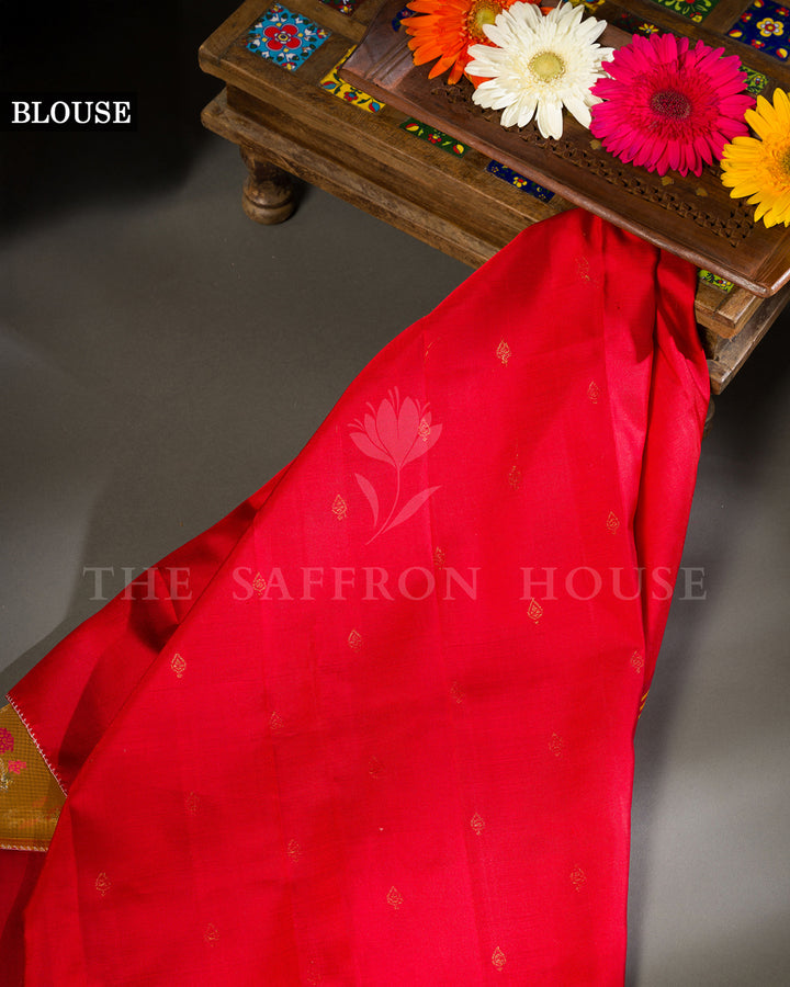 Marigold Orange Kota Saree with Patan Patola Fusion Border and Zari Butis