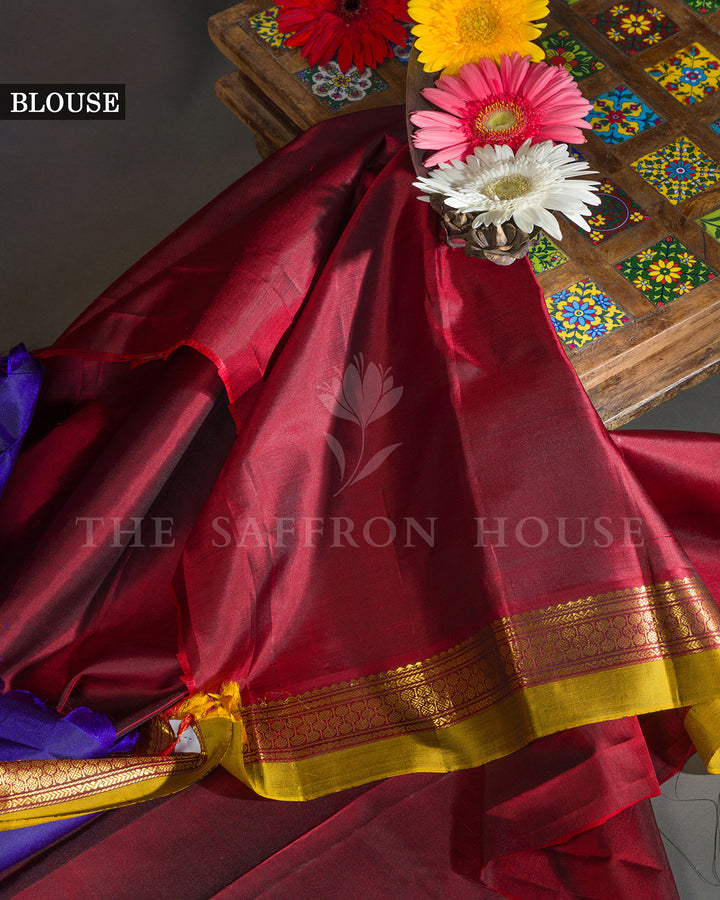 Royal Blue Hand Embroidered Kanchivaram Silk Saree