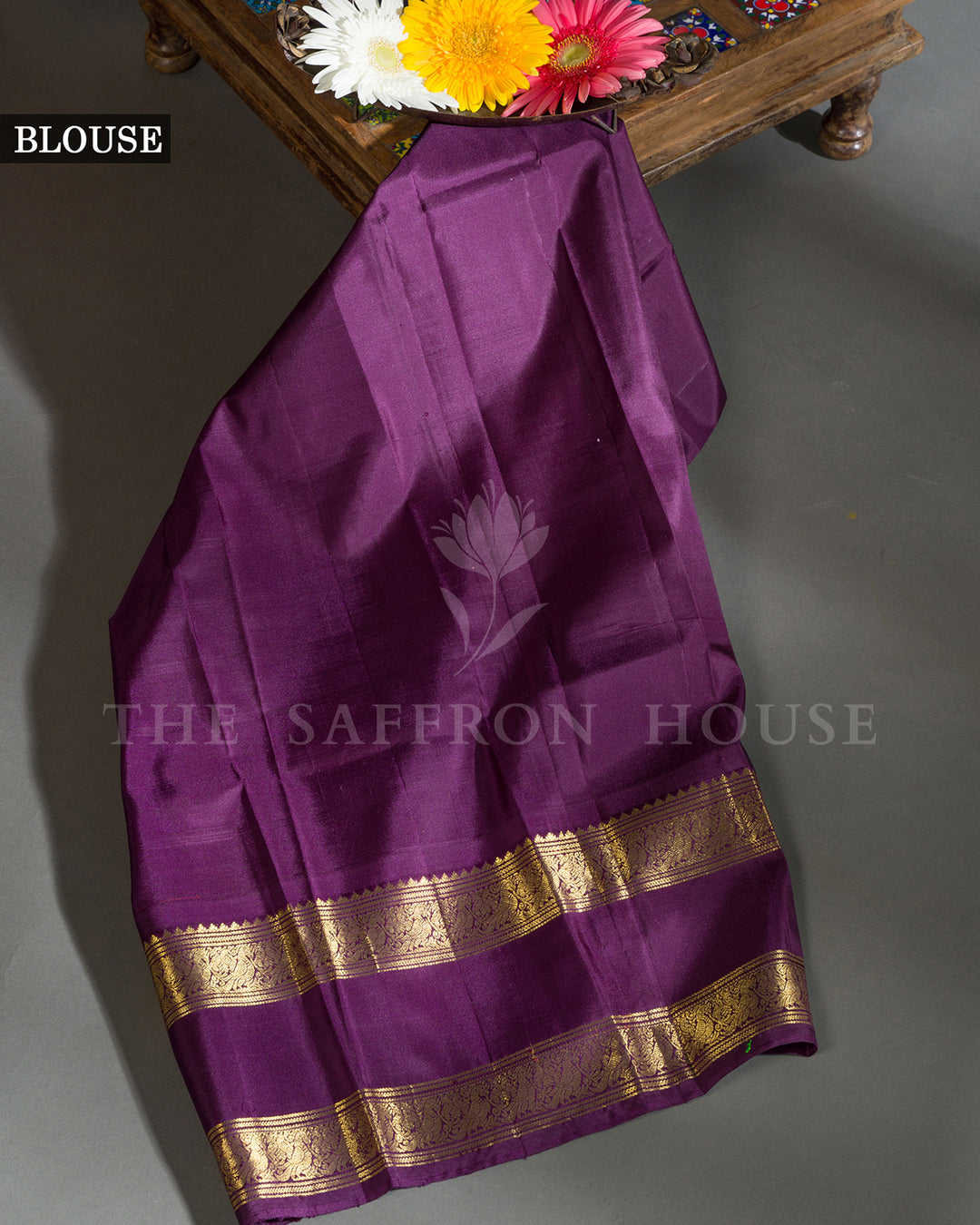 Orange & Purple Hand Embroidered Kanchivaram Silk Saree