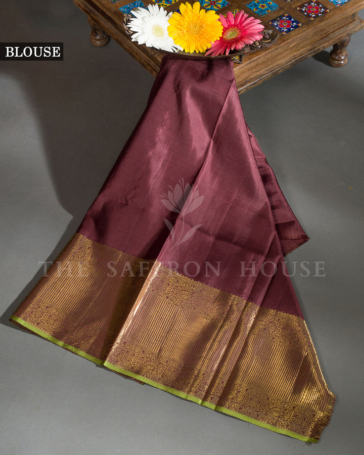 Baby Pink & Maroon Hand Embroidered Kanchivaram Silk Saree