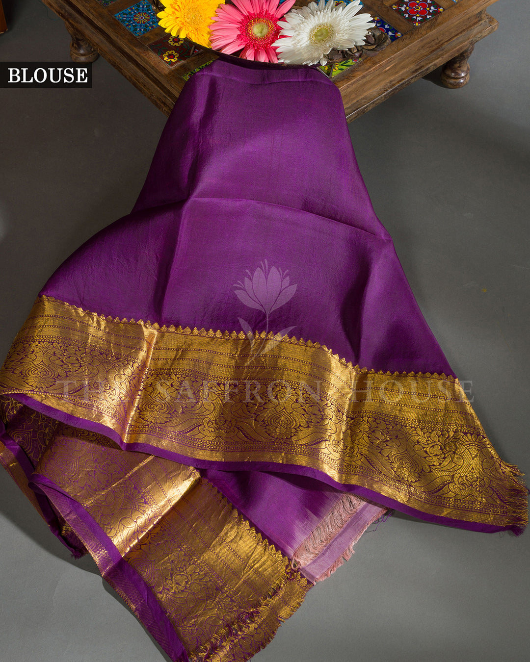 Peach & Purple Hand Painted Kalamkari Kanchivaram Silk Saree